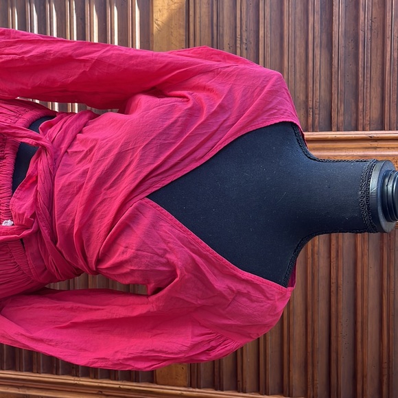 Enza Costa top with puff sleeve top and full length skirt in Fushia Red - Picture 4 of 6